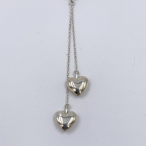 Authentic Tiffany & Co 925 Silver Double Dangling Hearts Pendant Necklace - Picture 3 of 9
